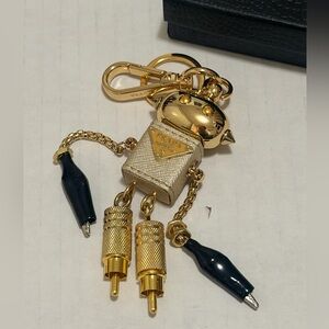 PRADA Robot Saffiano leather keychain charm Platinum